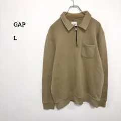GAPメンズ L ハーフジップ トレーナー ベージュ厚手シンプルd799