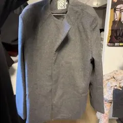 グレー ノーカラージャケット ウール混紡