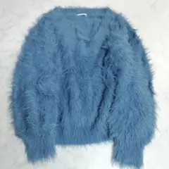 フリークスストア　限定展開　フェザー ヤーン シャギー Vネック ニット　青