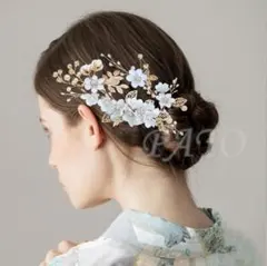 フラワー リーフ コーム 4点セット★ゴールド★ヘアアクセサリー 結婚式 髪飾り