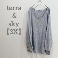 匿名配送✨terra & sky 【3X】グレー Vネック 長袖Tシャツ