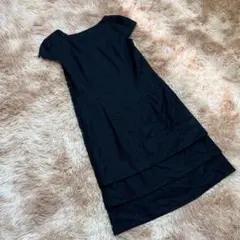 ROPE ロペ（9）ウール混 半袖ワンピース 膝丈 ブラック 裏地付き 日本製