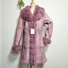 タグ付き 希少カラー ラビット フォックス ロングコート レザー 毛皮 