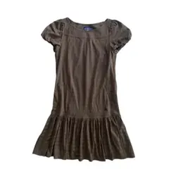 バーバリーブルーレーベル ワンピース フレア ボーダー柄　ブラウン ロゴ刺繍　綿