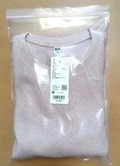 新品タグ付未開封UNIQLO　ワッフルクルーネックT（長袖） ピンク　M