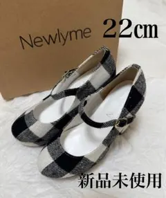 新品未使用　夢展望　バッファローチェック柄　ハイヒール　太ヒール　パンプス