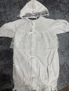 ホワイト フード付き ベビードレス 50-60cm