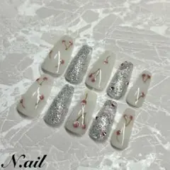 さくらんぼネイルチップチェリー ピンクネイルワンホン フレンチガーリー 春ネイル