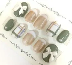 リボンデザインネイルチップ 10個セット/ハンドメイド