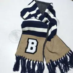 ♠Bロゴ入り ボーダーマフラー レディース フリンジ付き♡ふわふわ