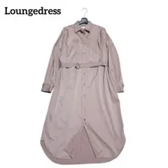 美品 Loungedress サテンBIGシャツワンピース 金ボタン ベルト付き