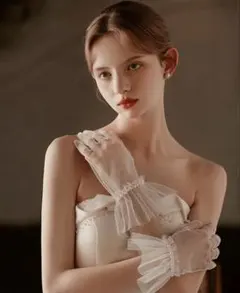【美品】ウェディンググローブ ホワイト パール　wedding パーティー　仮装