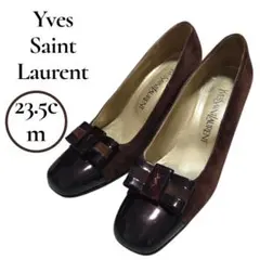 週末SALE❣️美品✨イヴ・サンローラン　パンプス　スエード　リボン　23.5