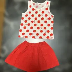 赤と白の水玉模様 タンクトップとスカートセット