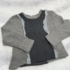 crisp フリル付きグレー長袖セーター