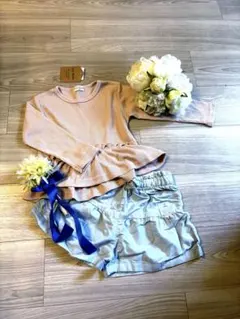 リブ編みピンク長袖カットソー 100cm CoolBeans