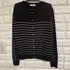 【Vis】ニットカーディガン ボーダー パールボタン Mサイズ　黒　白