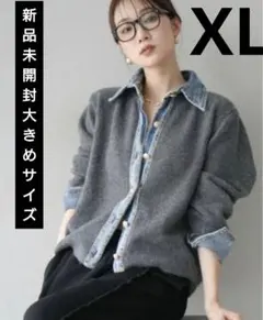 カーディガン デニムドッキングニット レディース ニット ニットカーディガン切替