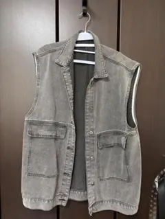 デニムベスト グレー 4ポケット