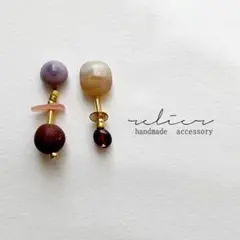 ガラスとガーネット 天然石ピアス/イヤリング №33