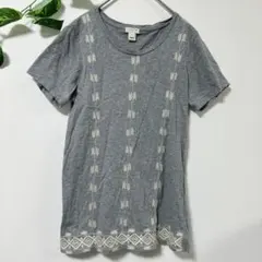ジェイクルー Tシャツ クルーネック 半袖 総柄 S グレー 綿 デイリー