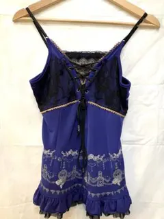 ゆ*ん様 OZZ ONESTE 香水瓶プリント 青紫 レース フリル キャミソーのサムネイル