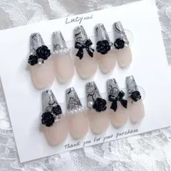 ネイルチップ 量産型 千鳥柄ネイル スナ系 フレンチ オタクネイル 推しネイル No.3】ネイルチップ スナ系 ガーリー 量産型 オタク イニシャル 千鳥柄