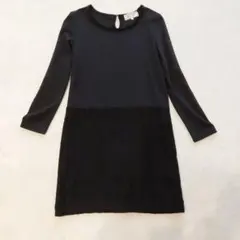 【ROPE PICNIC】黒の長袖ひざ丈ワンピース