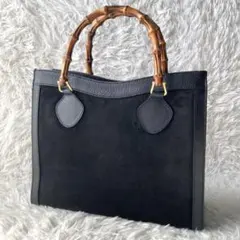 美品✨GUCCI グッチ バンブー スエード トートバッグ ブラック 大容量