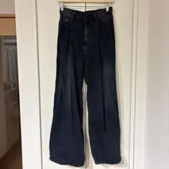 ジーナシス　ダークブルー ワイドレッグデニムパンツ