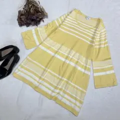 美品☆エンスウィート イエロー×ホワイト ボーダー 七分袖 チュニック 5/S