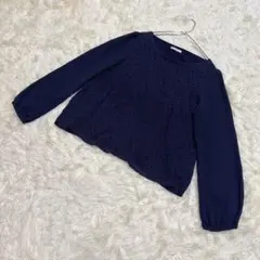ELLE 長袖 レース切替 ブラウス ネイビー M きれいめのサムネイル