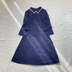 ラルフローレン 白襟 長袖ワンピース ネイビー Aライン　S レディース