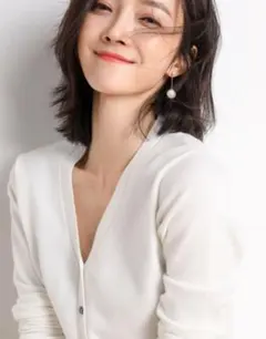 Vネックカーディガン レディース 長袖 ニット 無地薄手　Mサイズ