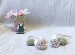 ハンドメイド 編みぐるみ お花見 三色 だんご 桜 ヘアゴム 2本セット