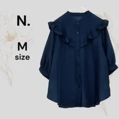 N. エヌドット 美品 ブラック フリルシャツ フリルブラウス 黒シャツ 半袖