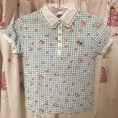 当時物　メゾピアノ　水色チェック柄 半袖シャツ　150cm