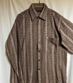 ブラウン系ストライプ長袖シャツ