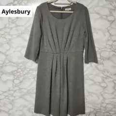 Aylesbury グレー 七分袖 ひざ丈ワンピース