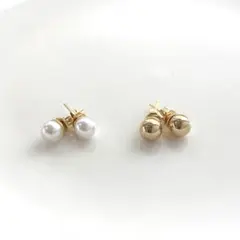 【ピアス2点セット】6ミリ パール 樹脂パール ピアス セット ゴールド