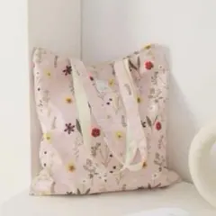 新品⭐️ 北欧風 花柄 トートバッグ ピンク マグネットボタン・内ポケット付