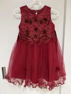 ワインレッド 刺繍 フレアドレス　120