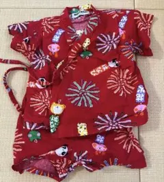 ベビー 甚平 90cm レッド 花火柄 動物柄　赤　美品