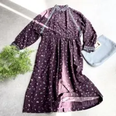 【エレガンス】ロングシャツワンピース／ペイズリー柄／ハーフボタン／ノーカラー総柄