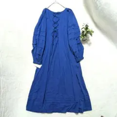 ✧新品タグ付き【スローブイエナ】バックレースアップワンピースF 青　24SS