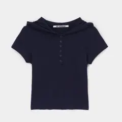 フード付きネイビー半袖Tシャツ