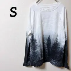 長袖 Tシャツ グラデーションデザイン S ロンT カジュアル ホワイト 黒