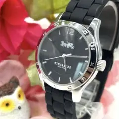 稼働品☆　COACHコーチ　ブラック　シリコンバンド　レディース腕時計