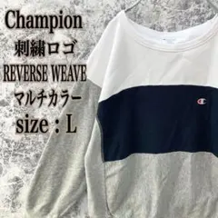 IS493 US古着チャンピオン刺繍袖目有マルチカラーリバースウィーブスウェット