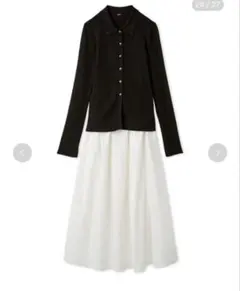 【セットアイテム】ポロ衿ニットタックフレアスカートコーデSET